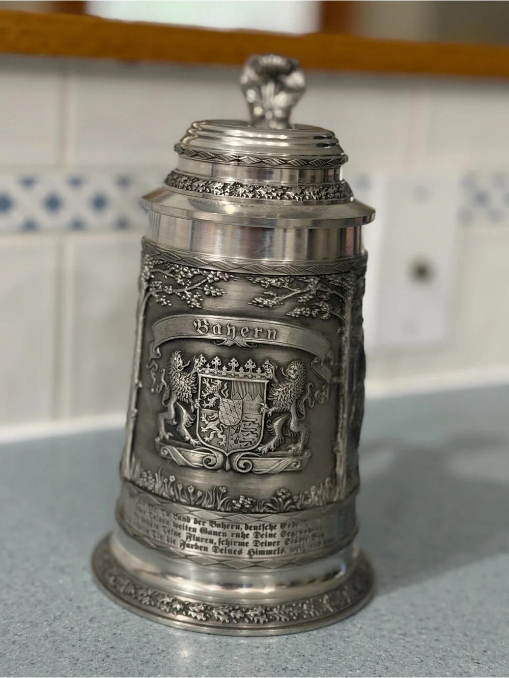 1970s SKS - Zinn Bavaria Germany Beer Stein Coat of Arms Lidded Authentic